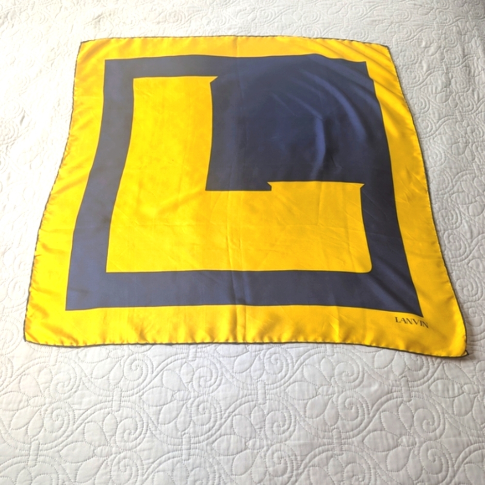 Vintage Lanvin Yellow & Navy Silk Scarf – Made in Italy - Picture 1 of 8